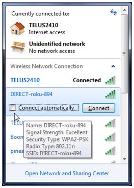 Connection of Roku devices using Wi-Fi Direct