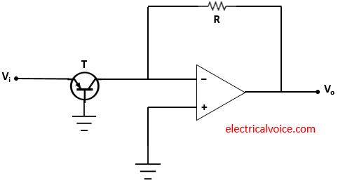 Antilog amplifier circuit using transistor and op amp